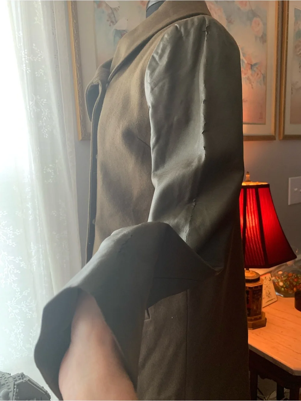 Tinley Road Olive Green Wool Blend Coat with Vegan Leather Sleeves